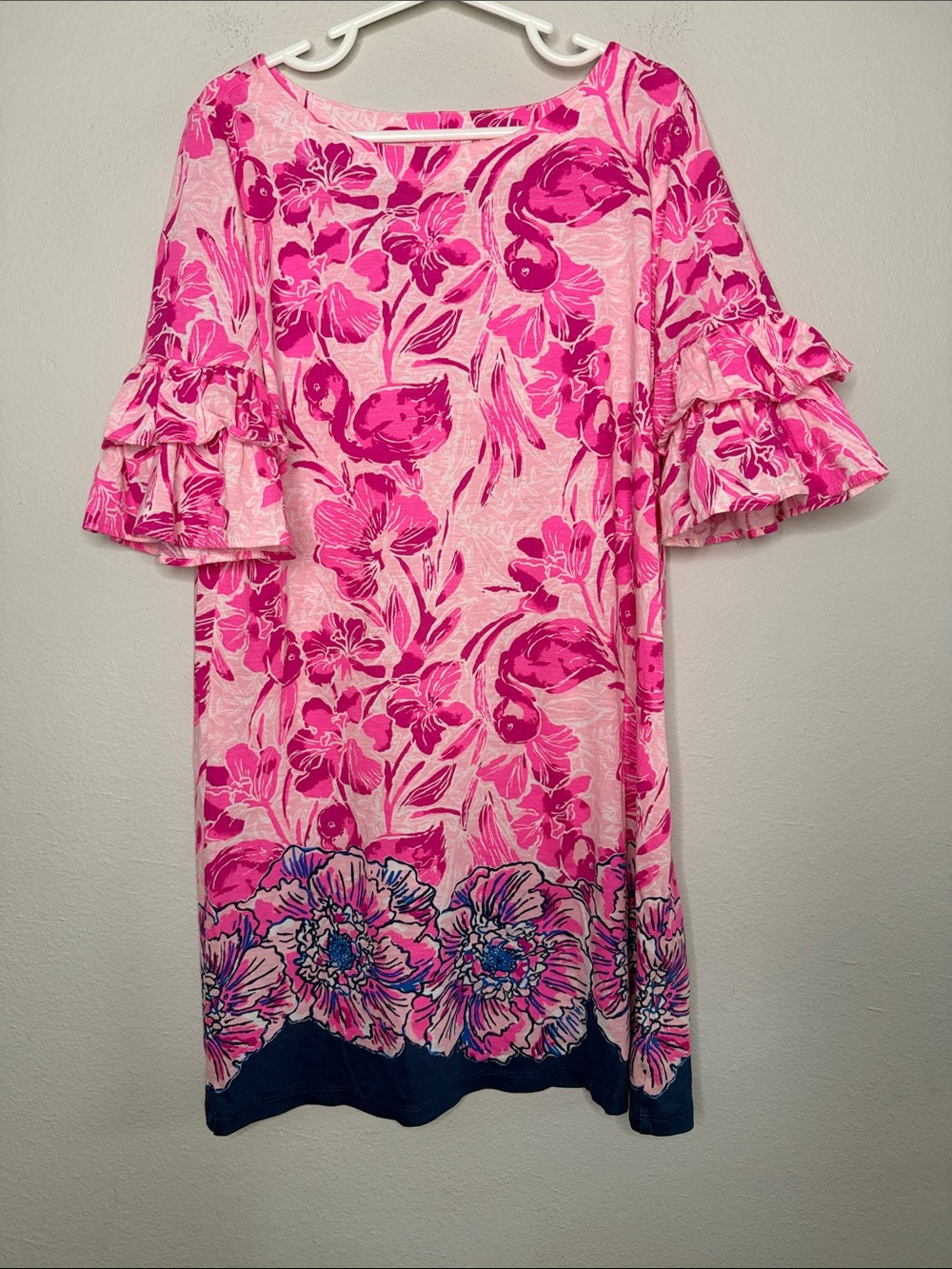 Lilly Pulitzer Girls "Lula" Flamingle Ruffle Sleeve Dress Size L - [919]